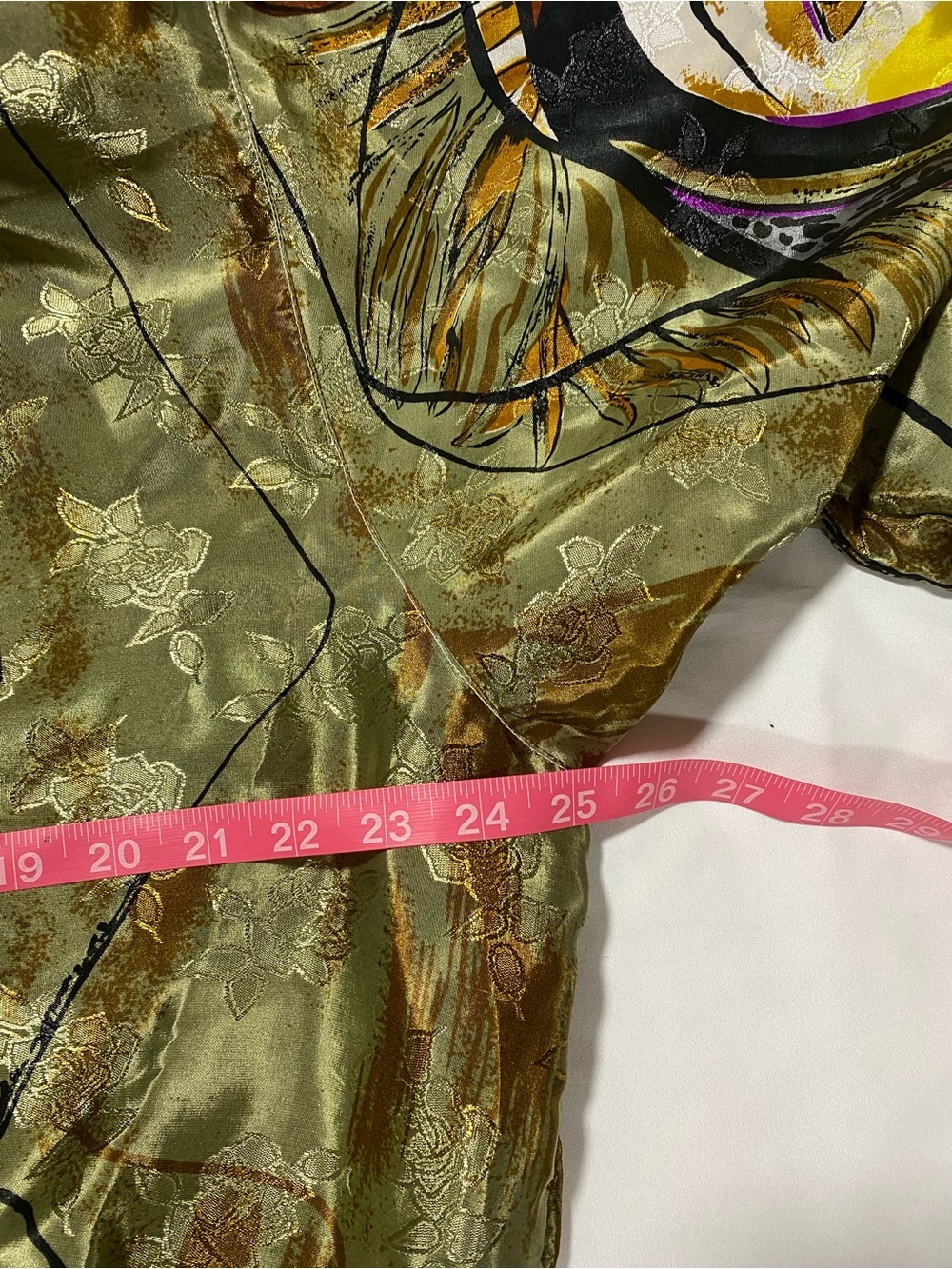 Artistic Abstract Face Print Bomber Jacket in Olive, Gold, Black - Picture 8 of 9